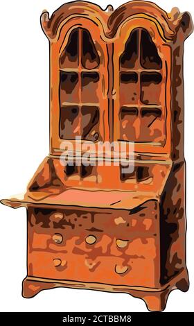 Illustration vectorielle d'une armoire européenne antique avec tiroirs. 19e siècle Illustration de Vecteur