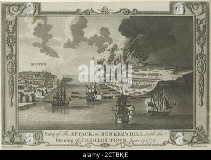 Vue de l'attaque sur Bunker's Hill, avec l'incendie de Charles Town, 17 juin 1775, image fixe, 1776 - 1890 Banque D'Images