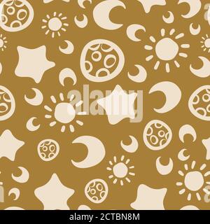 Motif vectoriel sans couture sur le thème de l'astronomie en ocre Illustration de Vecteur