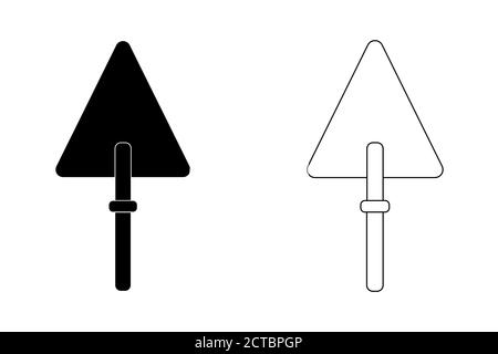 Icône de truelle métallique plus inclinable, contour noir et blanc Illustration de Vecteur