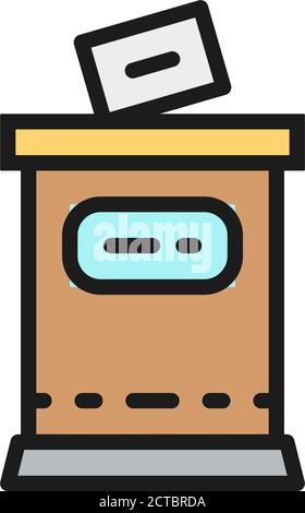 Élection, mettre le papier de vote dans l'icône de ligne de couleur plate de l'urne. Illustration de Vecteur