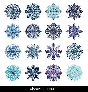 Grand ensemble de jolis flocons de neige originaux. Collection d'éléments de décoration vector hiver Noël et nouvel an. Illustration de Vecteur