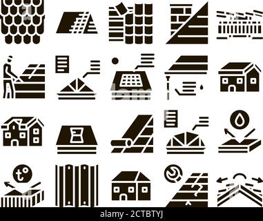 Toit Housetop matériau Glyph Set Vector Illustration de Vecteur