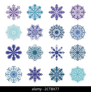 Grand ensemble de jolis flocons de neige originaux. Collection d'éléments de décoration vector hiver Noël et nouvel an. Illustration de Vecteur