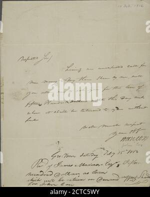 Lettre de John Cox, texte, correspondance, 1812, Cox, John Banque D'Images