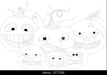 Livre de coloriage Halloween. Citrouille drôle sur fond blanc. Coloriage pour enfants. Illustration de Vecteur