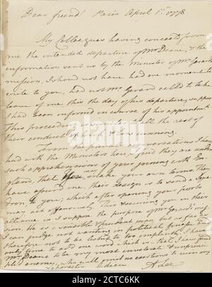 Lettre d'Arthur Lee, texte, correspondance, 1778 Banque D'Images