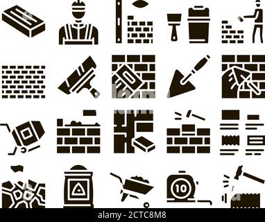 Bricklayer Industrie Glyph Set Vector Illustration de Vecteur