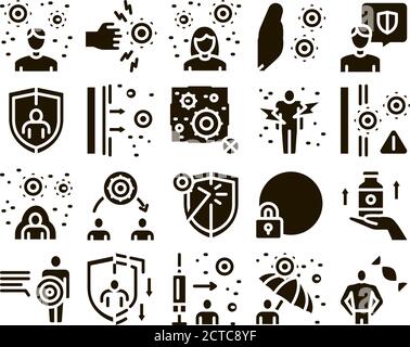 Immunité les icônes de défense biologique humaine permettent de définir le vecteur Illustration de Vecteur
