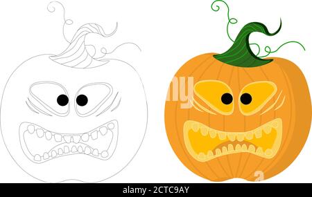 Livre de coloriage Halloween. Citrouille drôle sur fond blanc. Coloriage pour enfants. Illustration de Vecteur