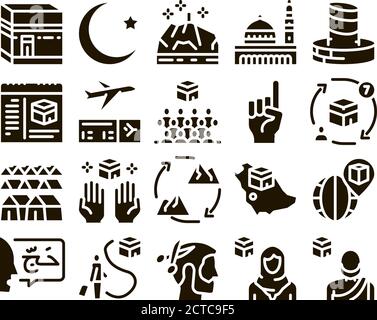 Hajj religion islamique glyphe Set Vector Illustration de Vecteur