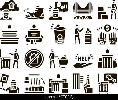 Sans-abri mendiant gens Glyph Set Vector Illustration de Vecteur