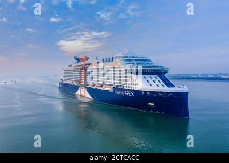 Le célèbre navire de croisière Apex arrivant à Southampton APEX est la première arrivée à Southampton, en Angleterre. 22 septembre 2020 Banque D'Images