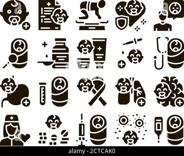 Pediatrics Medical Glyph Set Vector Illustration de Vecteur