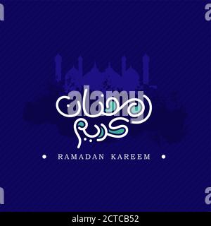 Ramadan Kareem Design arabe et anglais texte fond bleu Illustration de Vecteur