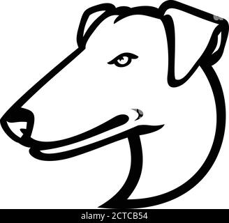 Mascotte illustration en noir et blanc de la tête d'un terrier renard lisse, une race de chiens de terrier renard vus de côté sur fond isolé dans Illustration de Vecteur