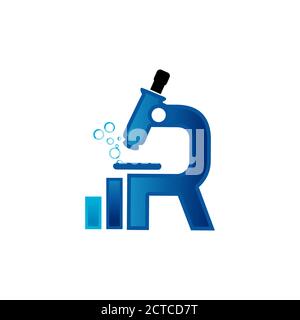 Couleurs bleues de la lettre R logo microscope signe modèle vecteur symbole de conception Illustration de Vecteur