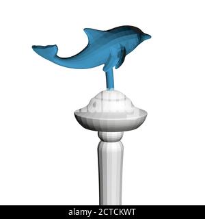 Modèle d'un dauphin bleu polygonal sur une pipe métallique. 3D. Illustration vectorielle Illustration de Vecteur