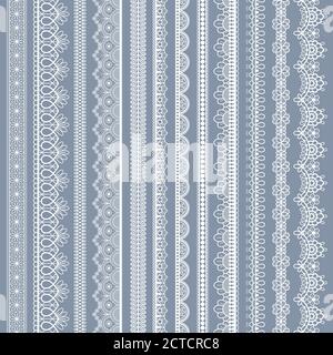 Bordures sans couture en dentelle. Bandes décoratives vintage en dentelle à motif floral, oeillets brodés ornés rubans textiles faits main ensemble vectoriel. Blanc coton Illustration de Vecteur