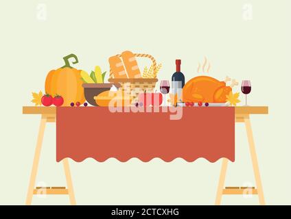 Illustration de Thanksgiving Dinner Vector. Dîner de fête. Illustration de Vecteur