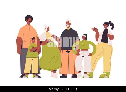 famille afro-américaine de plusieurs générations heureux grands-parents parents et enfants illustration vectorielle horizontale isolée sur toute la longueur Illustration de Vecteur