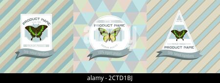 Trois étiquettes de couleur avec illustration de la queue d'allowtail émeraude, papillon de queue d'allowtail Illustration de Vecteur