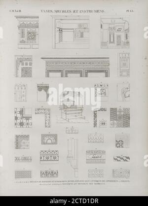 Vases, meubles et instruments. 1-6.12.16.17.24.25.27. Circuits de bateaux et d'ornemens plongeurs, employés dans l'intérieur des appartements; 9. Toilette; 7.8.20.11.13-15.18-23.25.26.28-30. Mosaïques et ornemens des tombeaux., image fixe, estampes, 1809 - 1828, Jomard, M. (Edme-François), 1777-1862 Banque D'Images