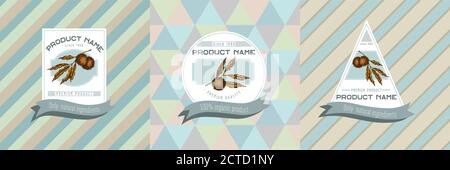 Trois étiquettes de couleur avec illustration du châtaignier Illustration de Vecteur