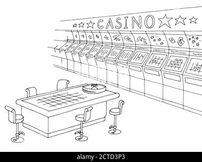 Illustration vectorielle de dessin intérieur noir blanc du Casino Illustration de Vecteur