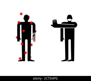 Groupe de personnes à l'exception d'une personne infectée sans masque. Précautions contre le coronavirus. Évitez les endroits surpeuplés. Lutte contre le virus COVID-2019 Illustration de Vecteur