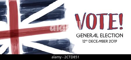 Élections au Royaume-Uni. Élection générale 12 décembre 2019. Drapeau britannique de l'Union Jack. Votez. Illustration de Vecteur