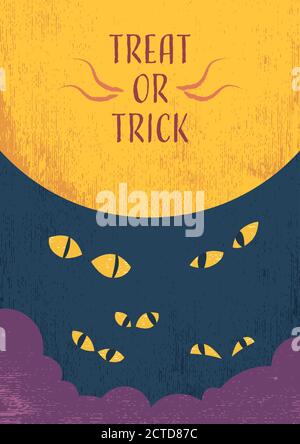 Carte d'invitation à thème Halloween, carte postale à motif trick ou Treat avec fond texturé, Jack O'lanterne, brassage de potion et motif nuit sinistre Illustration de Vecteur