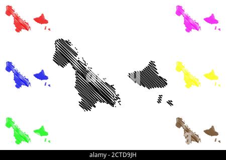 Province de Malampa (République de Vanuatu, archipel) carte illustration vectorielle, croquis à griffonnage Ambrym, Malakula, carte de l'île de Paama Illustration de Vecteur