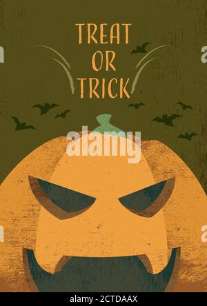 Carte d'invitation à thème Halloween, carte postale à motif trick ou Treat avec fond texturé, Jack O'lanterne, brassage de potion et motif nuit sinistre Illustration de Vecteur