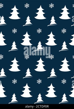 Motif vectoriel sans couture avec arbres de Noël. Grand et smill sur fond bleu foncé. Peut être utilisé pour les cartes de Noël ou Bonne Année. Illustration de Vecteur