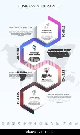 Modèle d'infographie vectoriel hexagons pour 4 icônes, diagramme, graphique, présentation. Concept d'entreprise en quatre étapes Illustration de Vecteur