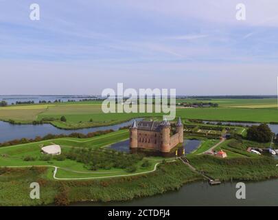 Vue aérienne du château de Muiderslot, Nether;ands Banque D'Images