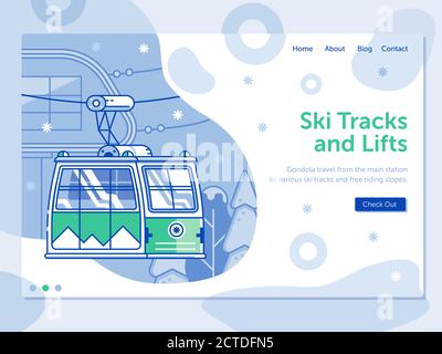 Page d'accueil de la station de ski Line avec funiculaire Illustration de Vecteur