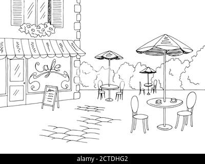 Street café graphique noir blanc esquisse illustration vecteur Illustration de Vecteur