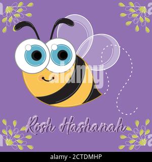 Rosh Hashanah affiche de célébration avec une bande dessinée d'abeille - Vector Illustration de Vecteur