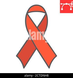 Icône de la ligne de couleur de la Journée mondiale SIDA, aides et vih, graphiques vectoriels de ruban rouge, icône de contour rempli de trait modifiable, eps 10. Illustration de Vecteur