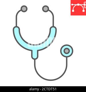 Icône de la ligne de couleur du stéthoscope, médecin et médecin, graphiques vectoriels du signe d'examen physique, icône de contour rempli de contour modifiable, eps 10. Illustration de Vecteur