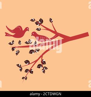 deux oiseaux perçant sur une branche d'arbre et couleurs d'automne vecteur de lames Illustration de Vecteur