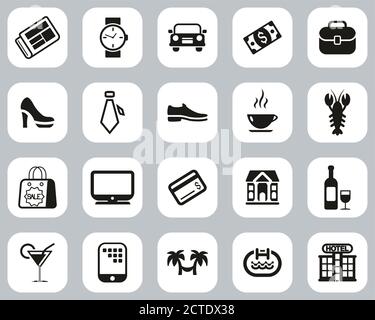 Ensemble de design plat noir et blanc pour adultes Life Icons, grand Illustration de Vecteur