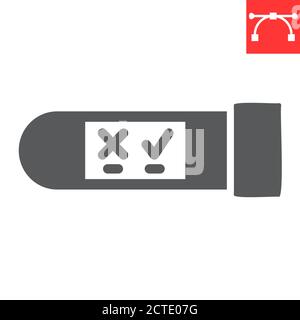 Icône de glyphe de tube de test du VIH, aides et vih, flacon pour analyse graphique vecteur de signe, icône modifiable d'un trait plein, eps 10. Illustration de Vecteur