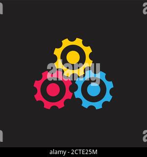 Trois points colorés mignon cog machine logo symbol vector Illustration de Vecteur