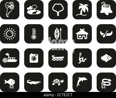 Amazon Rainforest Icons White on Black Flat Design Set Big Illustration de Vecteur