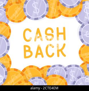 Cash back Dollar Falling explosion Vector. Illustration de pièces de monnaie d'or à dessin plat. Conception de pièces de financement. Monnaie isolée Illustration de Vecteur