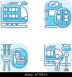 Jeu d'icônes de couleur RVB bleu pour les services ferroviaires Illustration de Vecteur