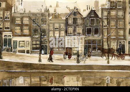Breitner George Hendrik - vue sur le Lauriergracht Amsterdam En hiver - Ecole néerlandaise - 19e siècle Banque D'Images